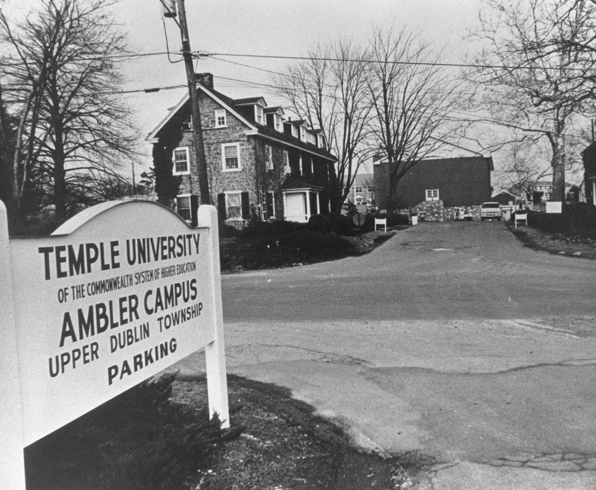 An historic image of entrance to Temple University Ambler.
