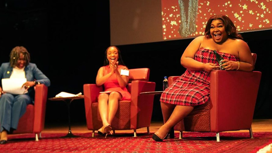 Randolph onstage at TPAC with Williams-Witherspoon and Hogan