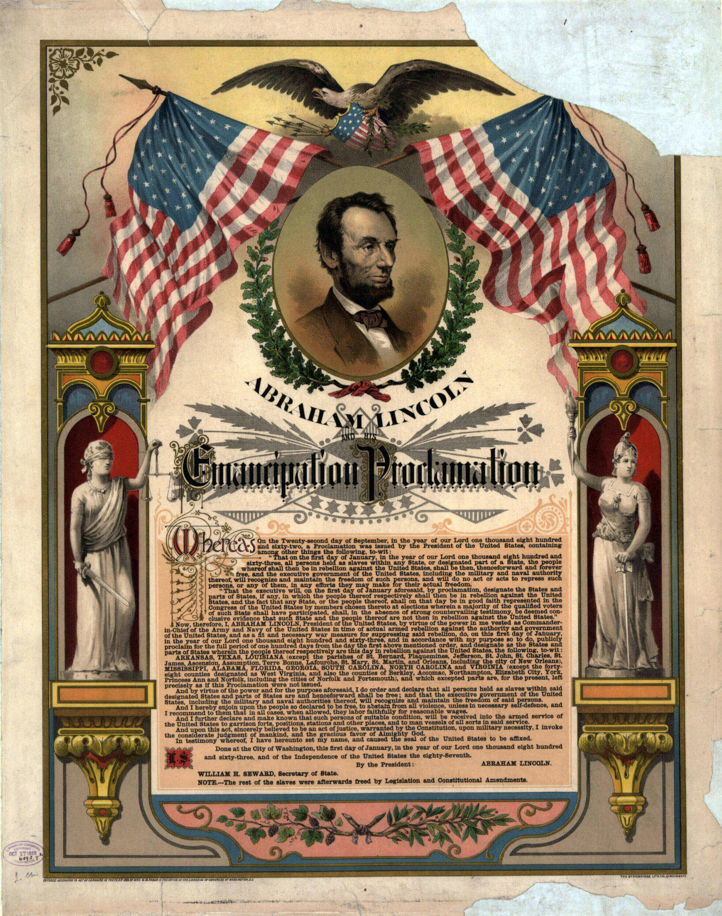 An illustrated copy of the Emancipation Proclamation.