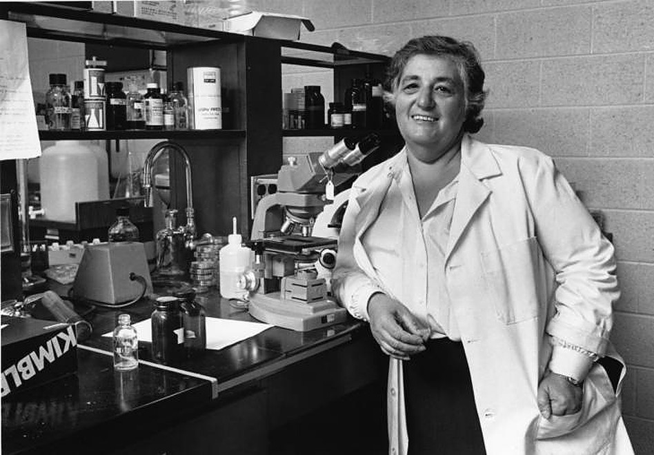 Temple's first Provost, Barbara Brownstein, in her biology lab.