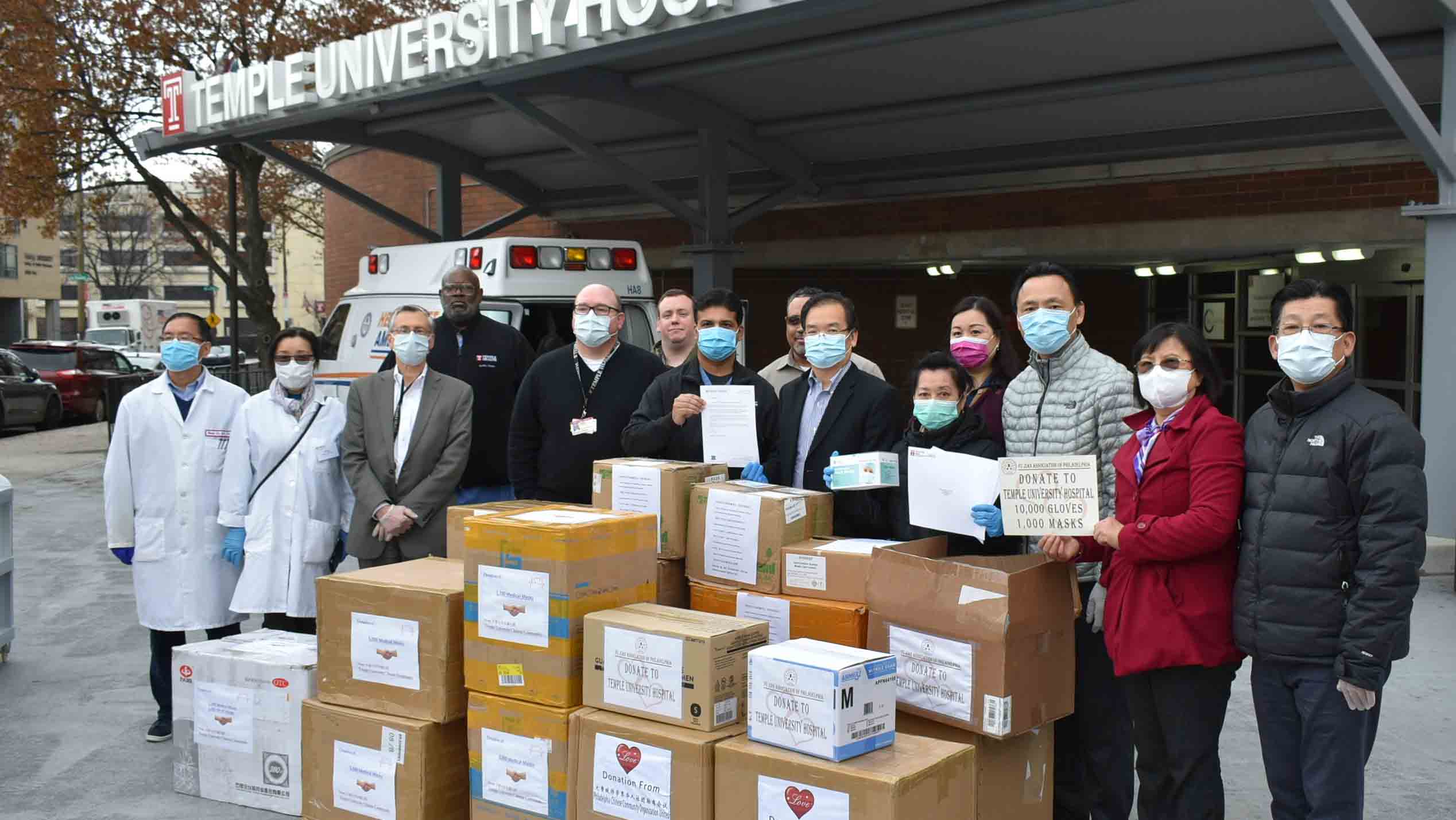 mask donation to Temple Hospital