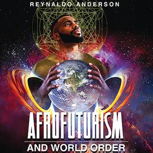 image of a man holding a globe in a galaxy and the book title in white