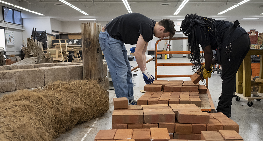 Students work on the construction of Temples Philadelphia Flower Show Exhbiti