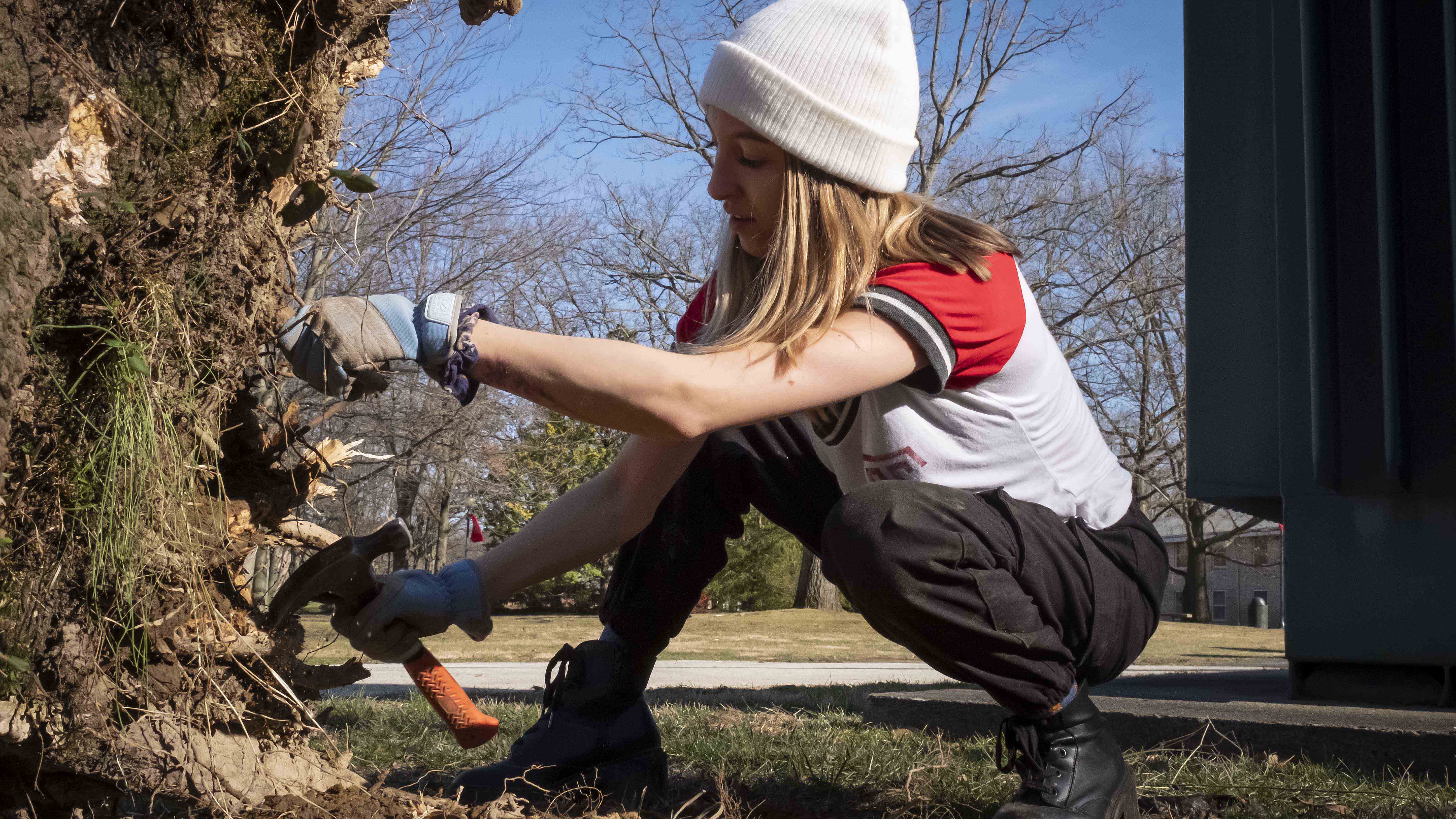 a student working on the exhibit