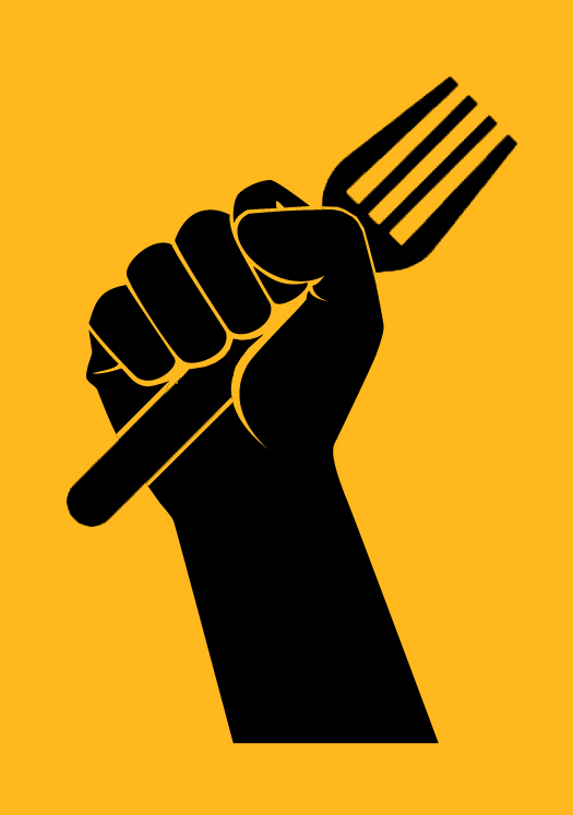 hand holding a fork