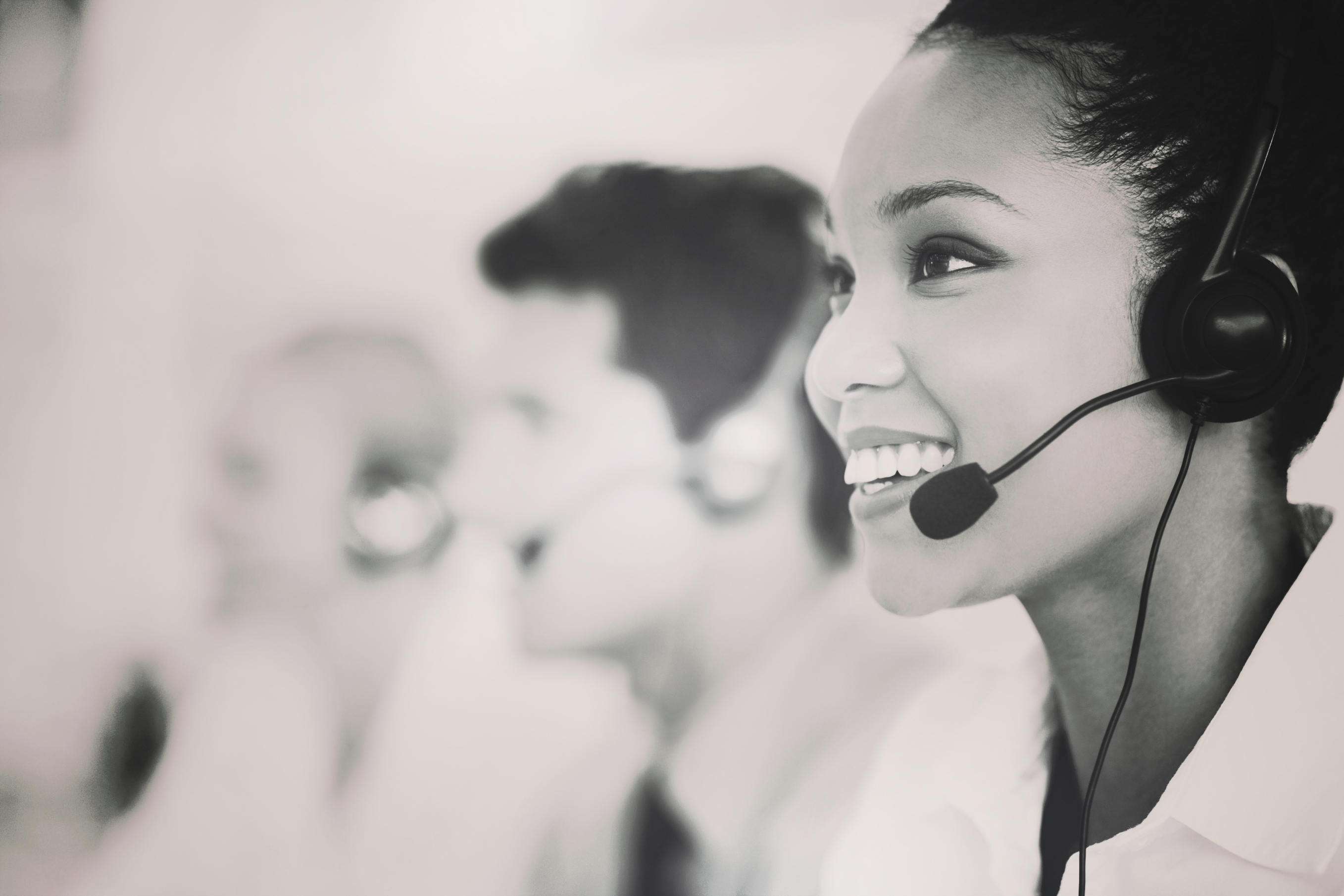 Woman speaking on headset