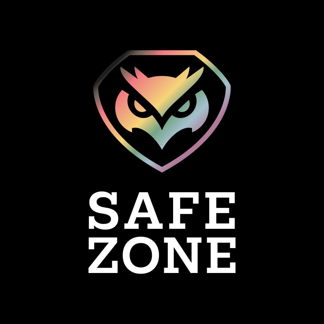 Safe Zone logo with a rainbow owl