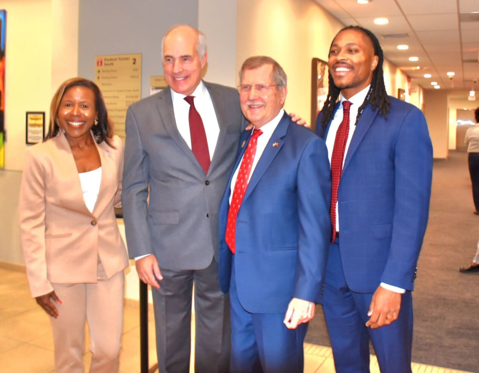 Dean Shealey and President Englert pictured with Senator Casey and Representative Kenyatta.