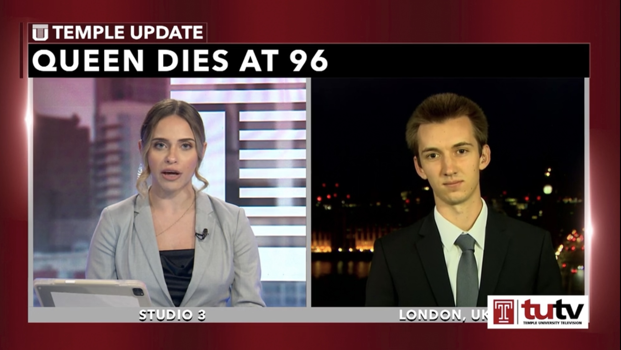 Image of a split screen with students from Temple Update.