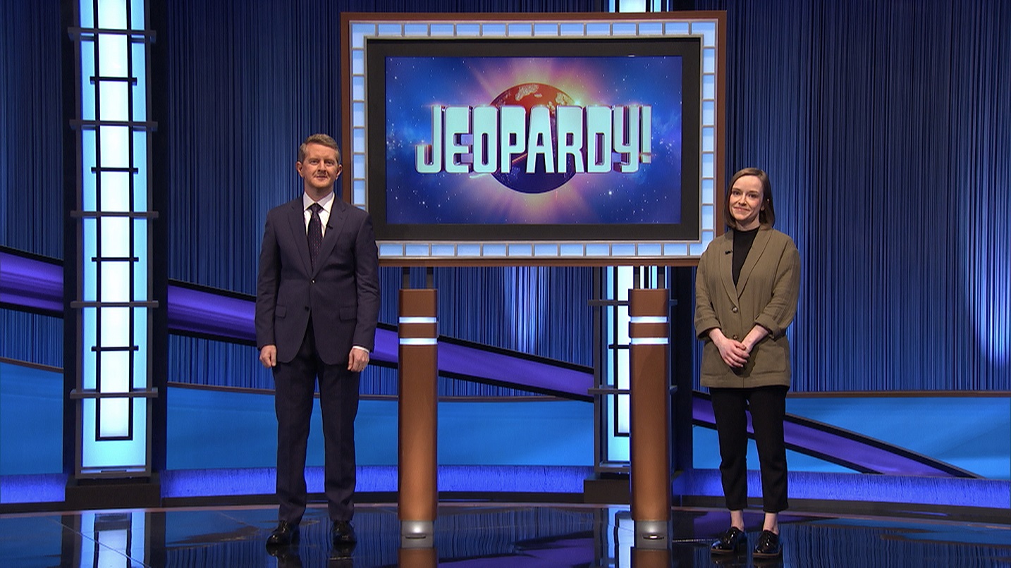 Image of Caitlin McHale, KLN 15 and Jeopardy! host Ken Jennings.