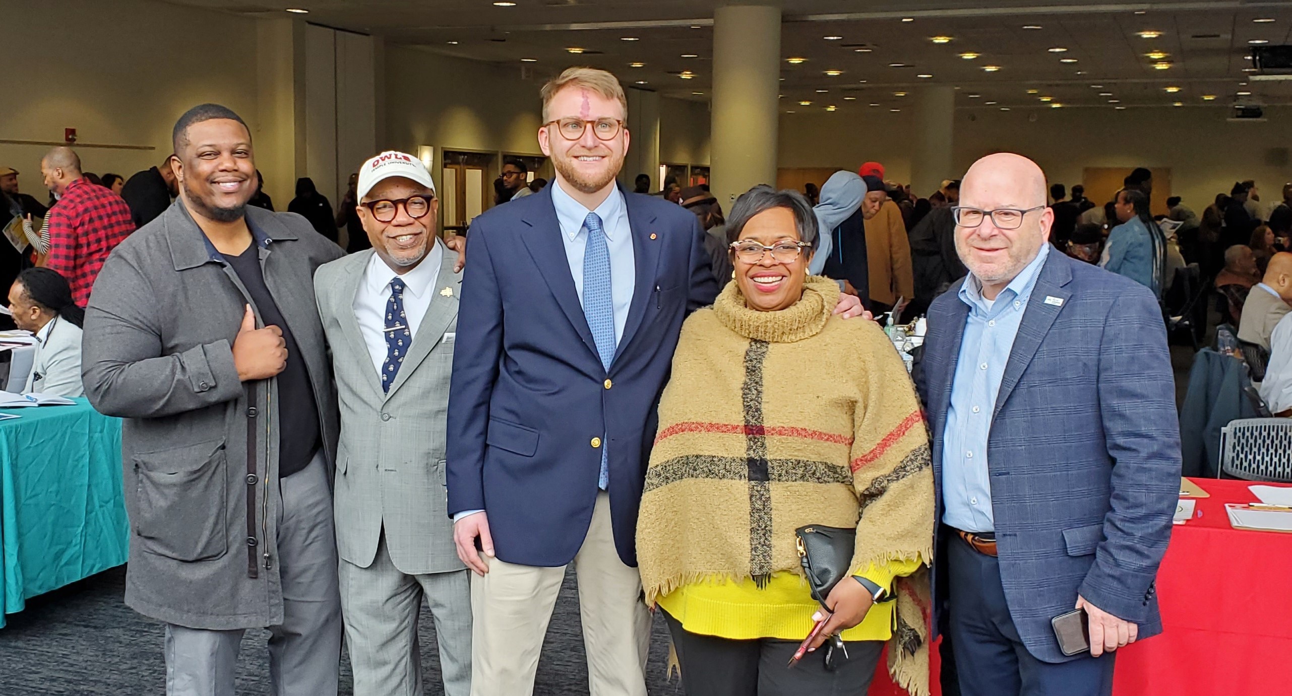 A crowd of participants at a reentry job fair at Temple University.