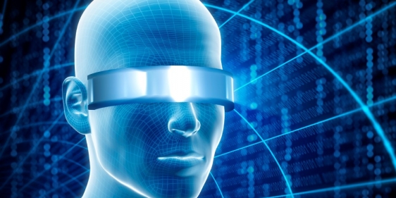 Man wearing virtual reality goggles