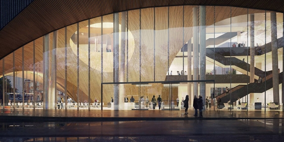 A rendering that depicts of the atrium of Temple s new library.