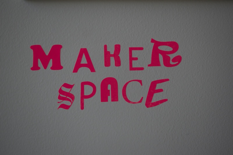 Makerspace written in vinyl letters.