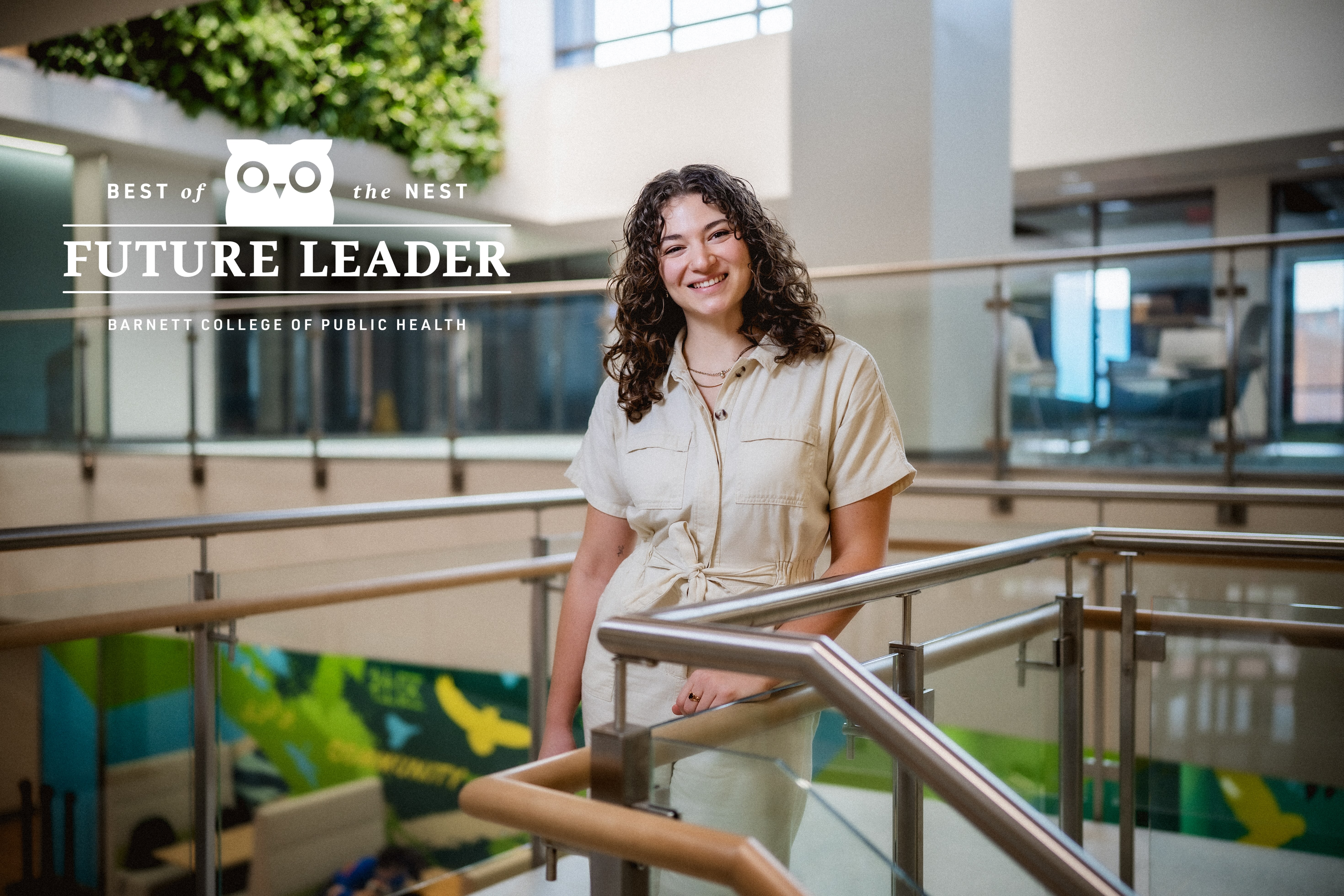 April Sokalsky smiling inside Paley Hall.