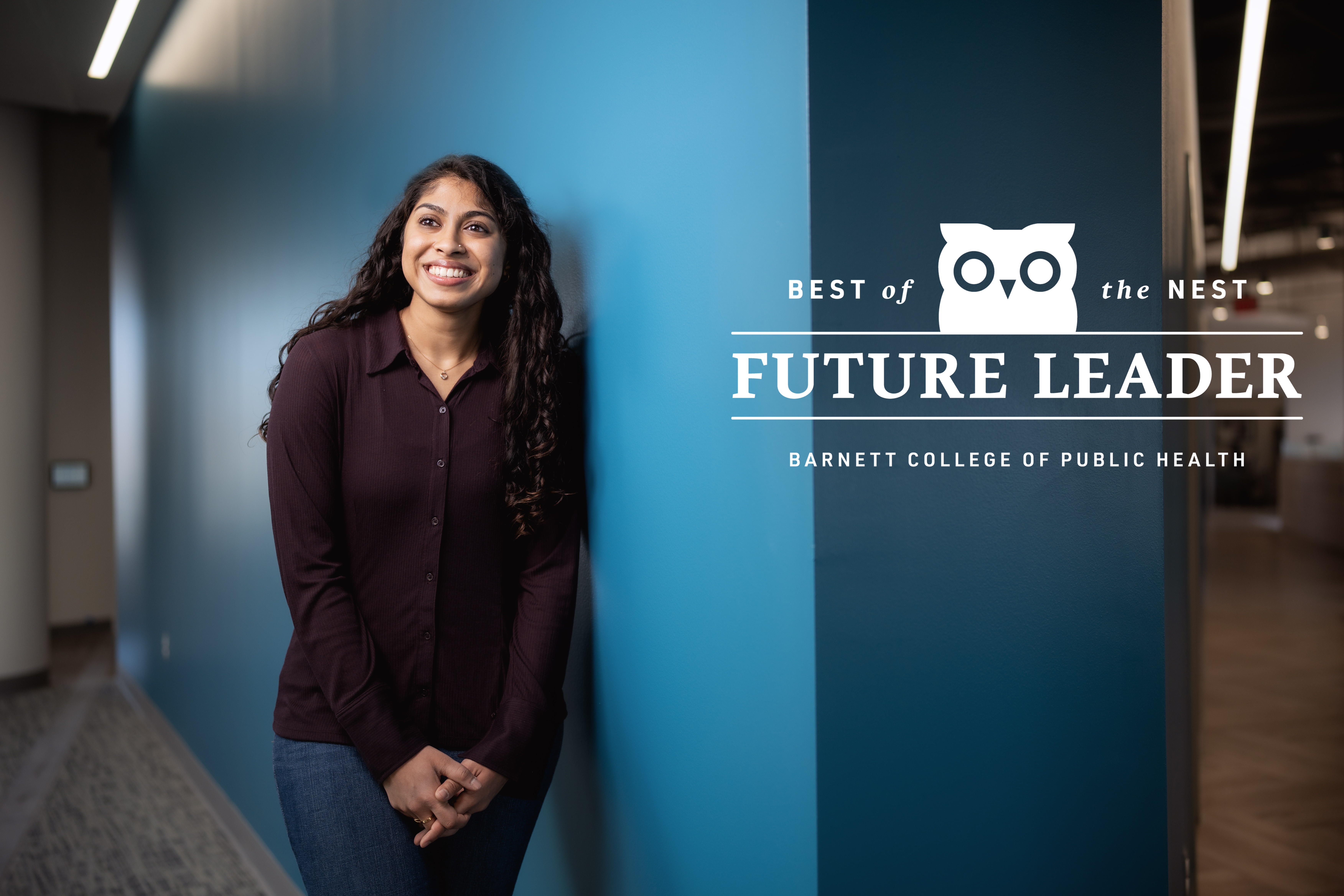 Portrait of Vaishnave smiling in Paley Hall.