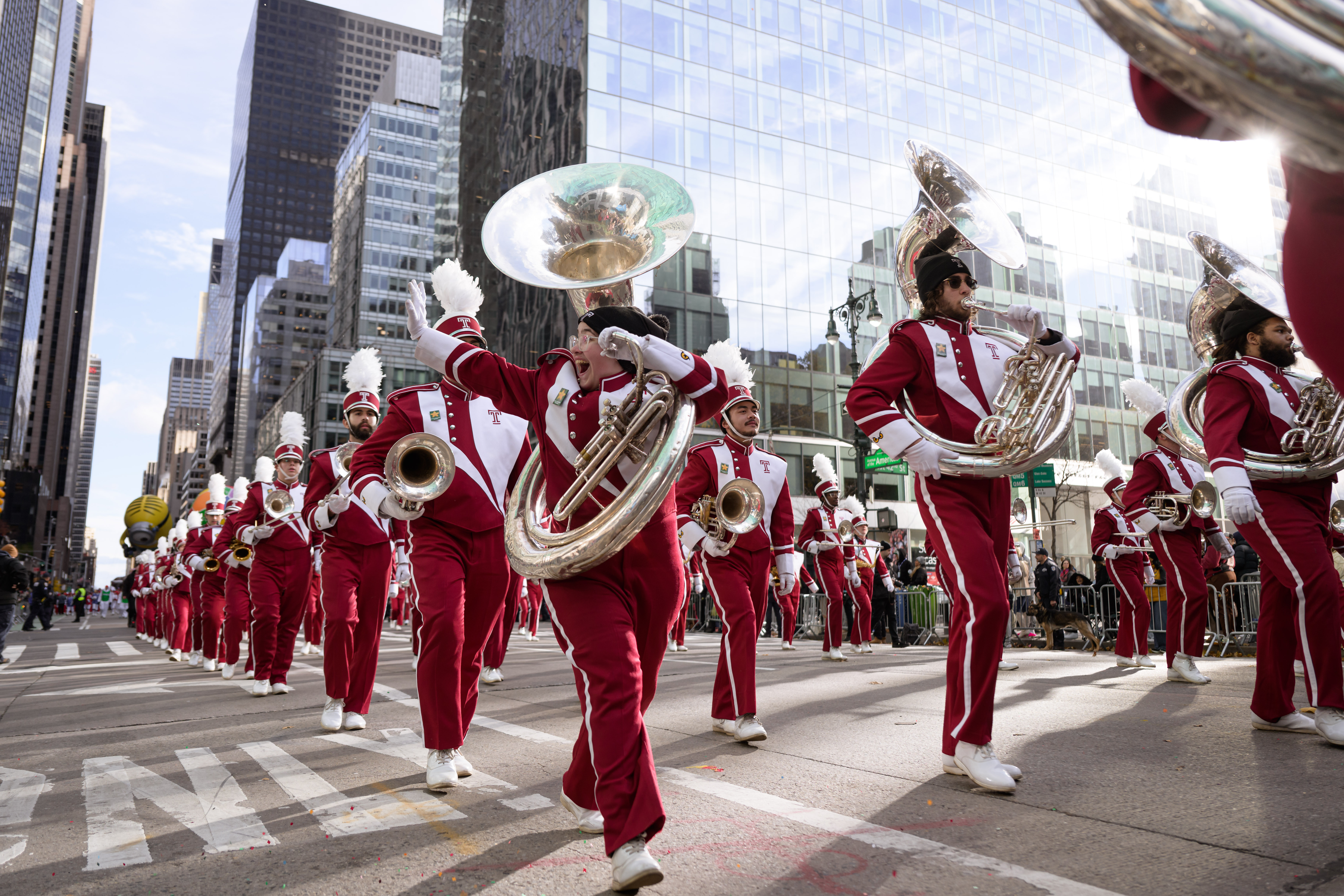 Temple's Diamond Marching Band marches in the Macy's Thanksgiving Day Parade