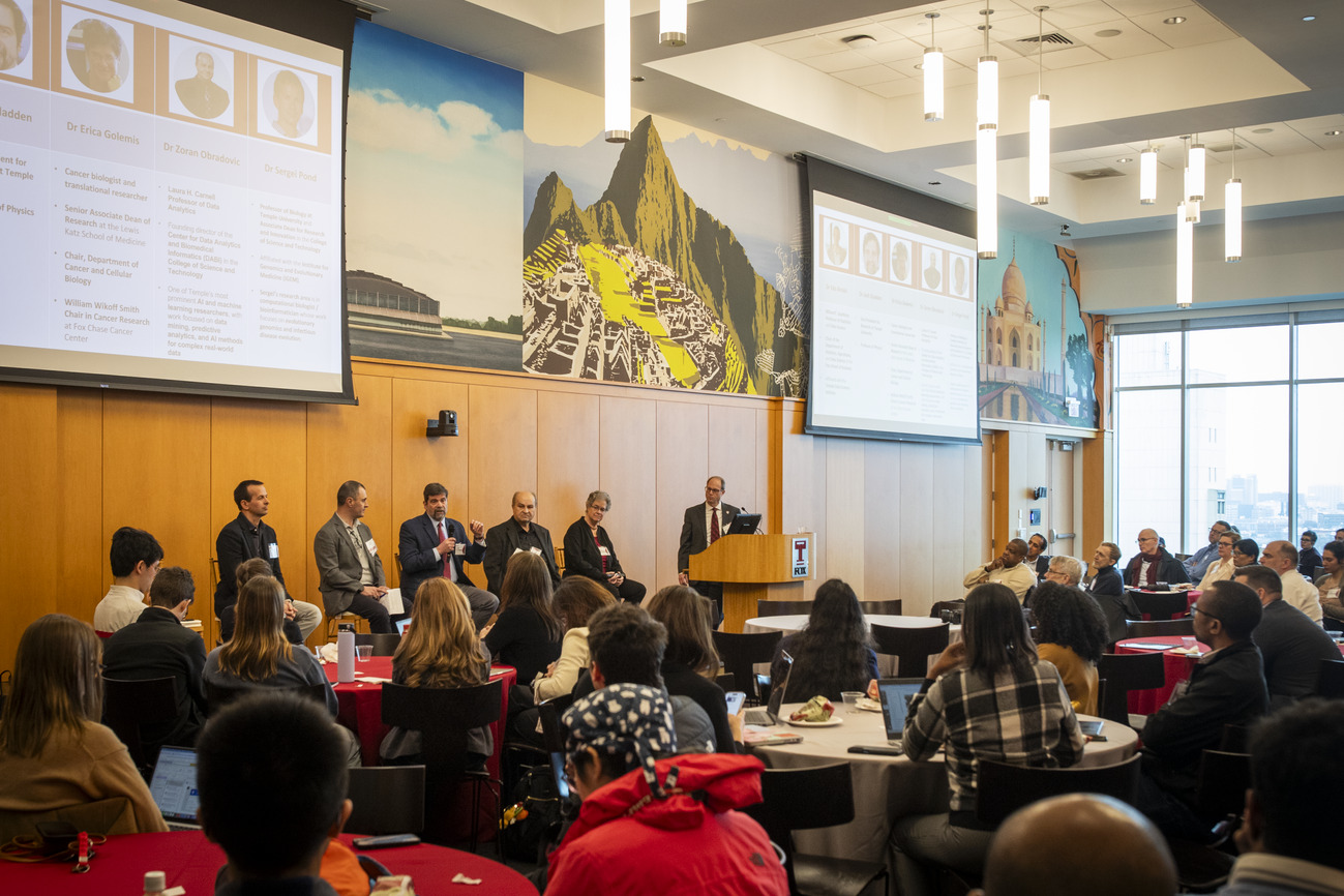 Image of a panel discussion during the Data Science and AI @ Temple Symposium.
