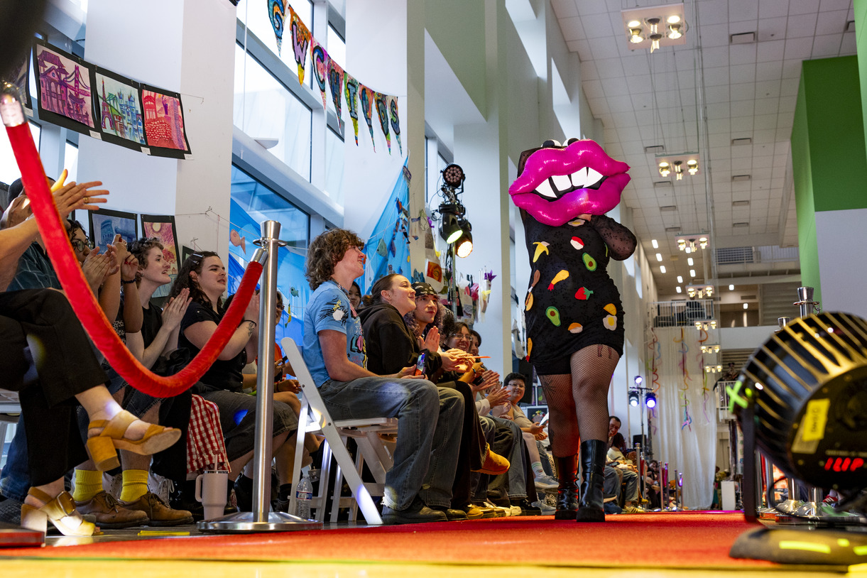 a piece on the runway at the wearable art show