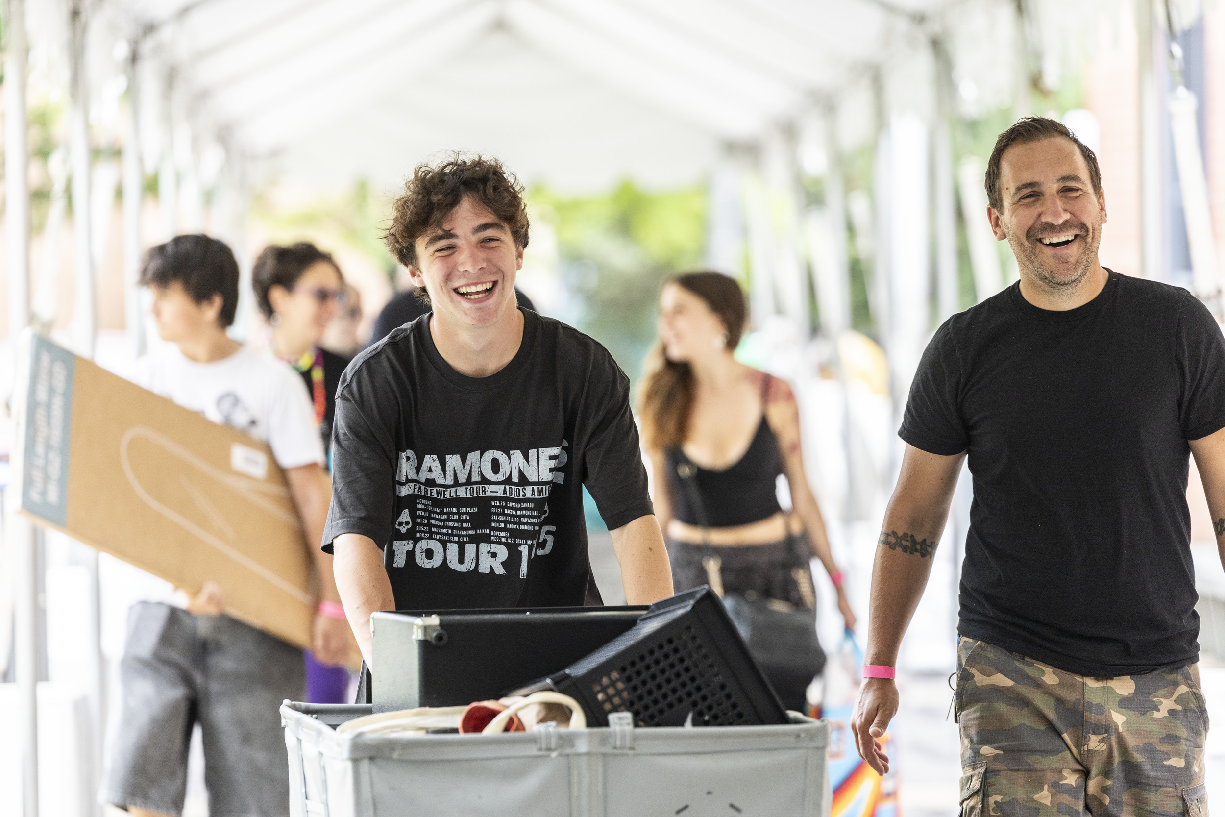 A student and his father pictured at move-in day.