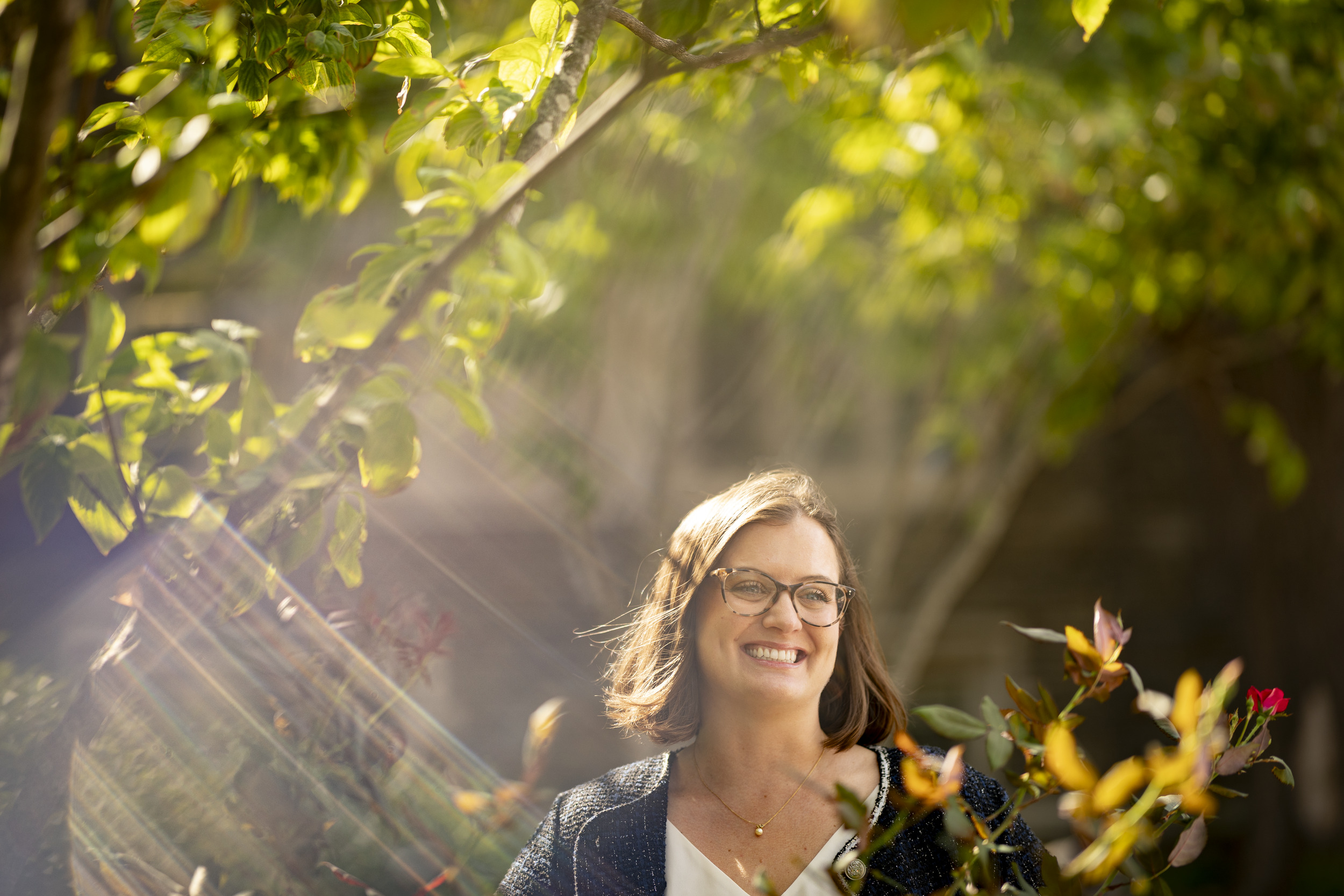 Temple researcher Meghan Kane in Founder's Garden on Temple's campus.