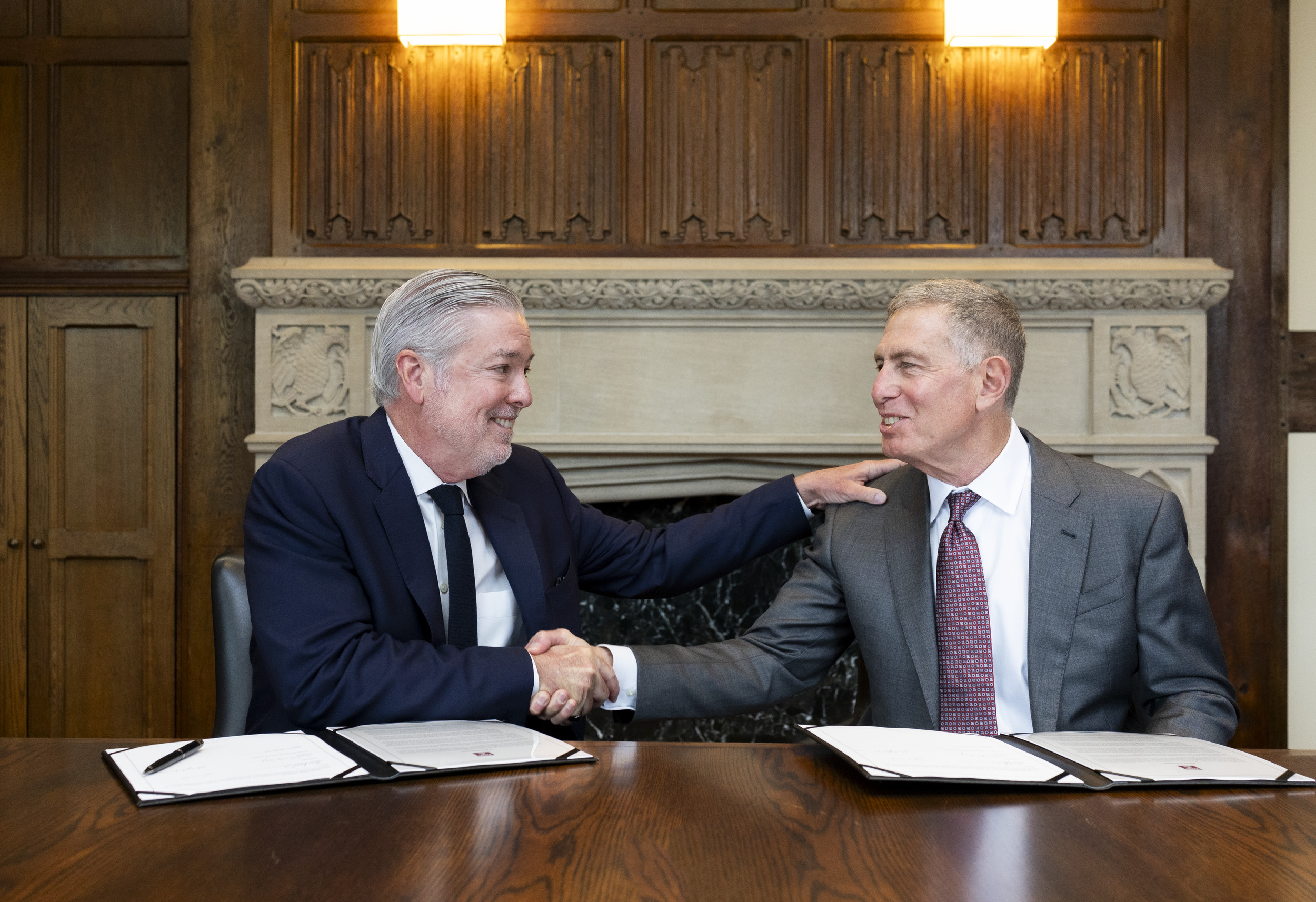 President Fry and Michael Spolan at a gift signing.