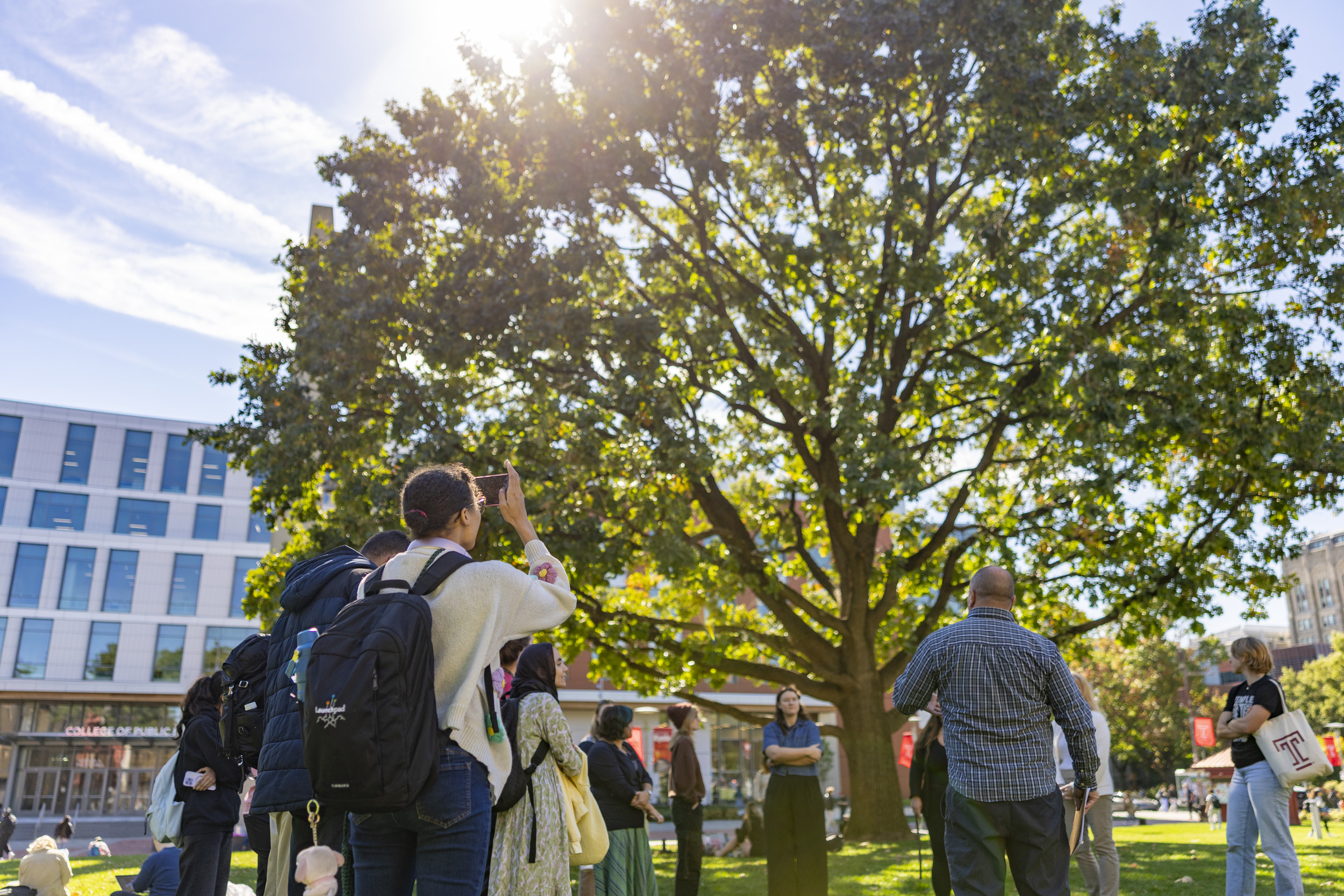 Image of Temple students learning practical ways to care for street trees on Main Campus.