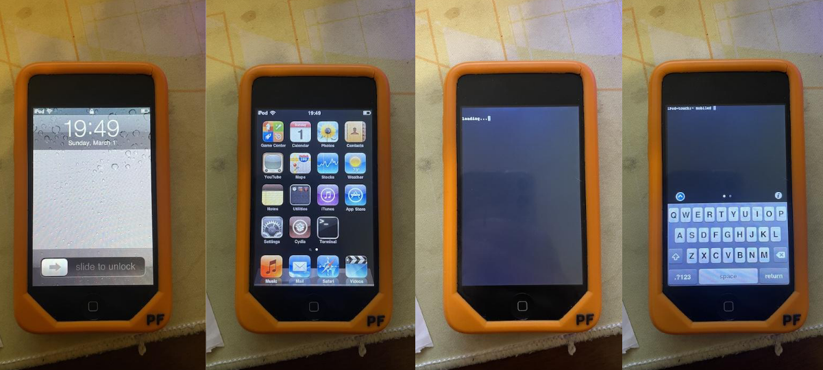 Four older model iPhones.