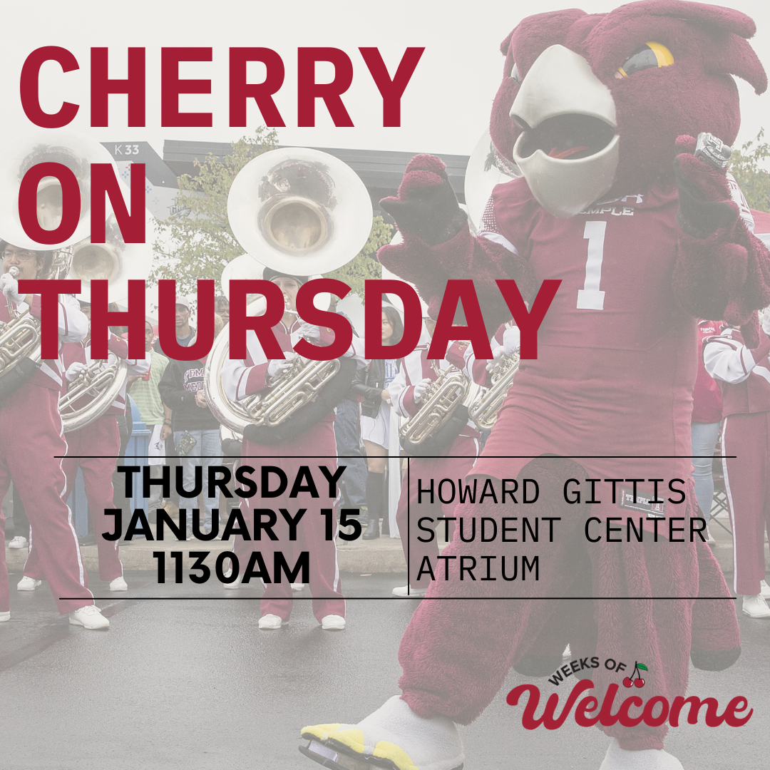 Photo shows the information for Cherry on Thursday on January 15th at 11:30AM in the Howard Gittis Student Center Atrium