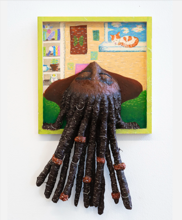 Stephanie Johnson, Bedroom Reverie, 2026, Paper clay and wire, 20 in. x 12 in. x 3.5 armature.