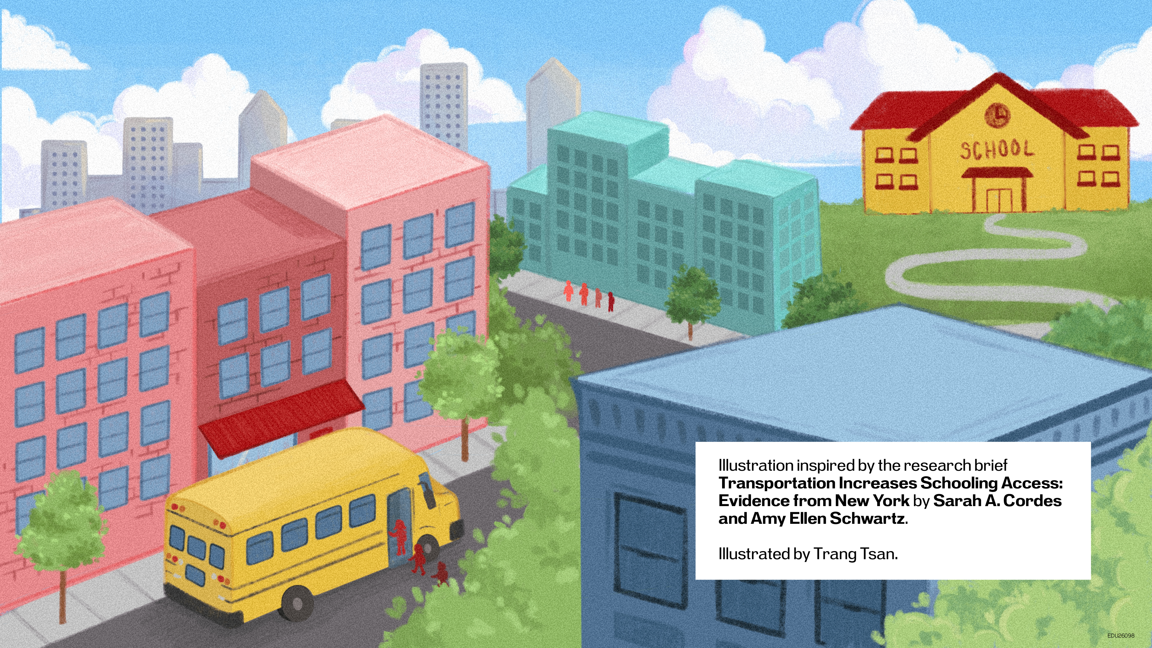 An illustration of school transportation in urban area