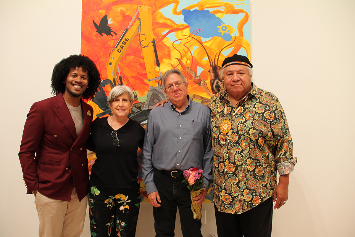 Dr. Matt Kenyatta, Temple Contemporary Director, Dean Susan Cahan, Norman Akers, Edgar Heap of Birds, at the opening reception of Norman Akers’s exhibition, Navigating New Spaces, September 2025.