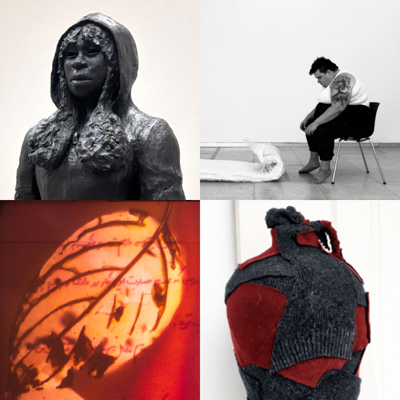 decorative image of work by the exhibiting artists