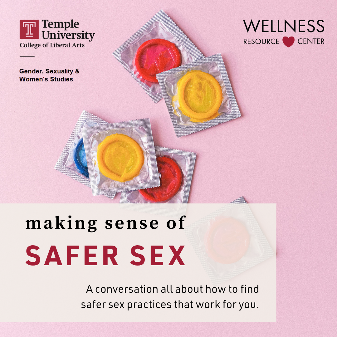 safer sex supplies scattered across a pink backgrounf