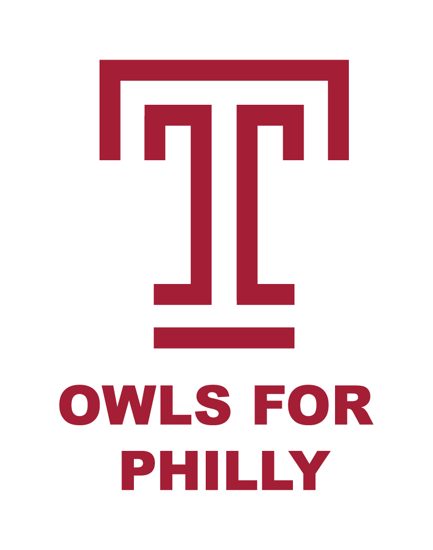 Owls for Philly logo, Cherry Red with Temple T