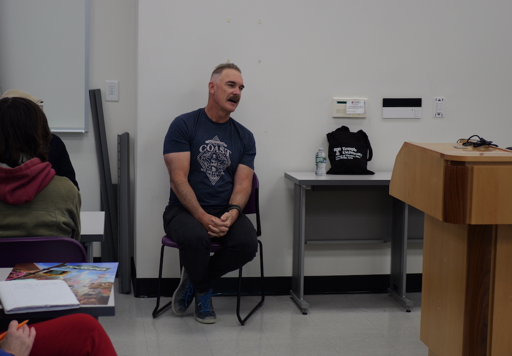 Patrick Warburton visiting a classroom