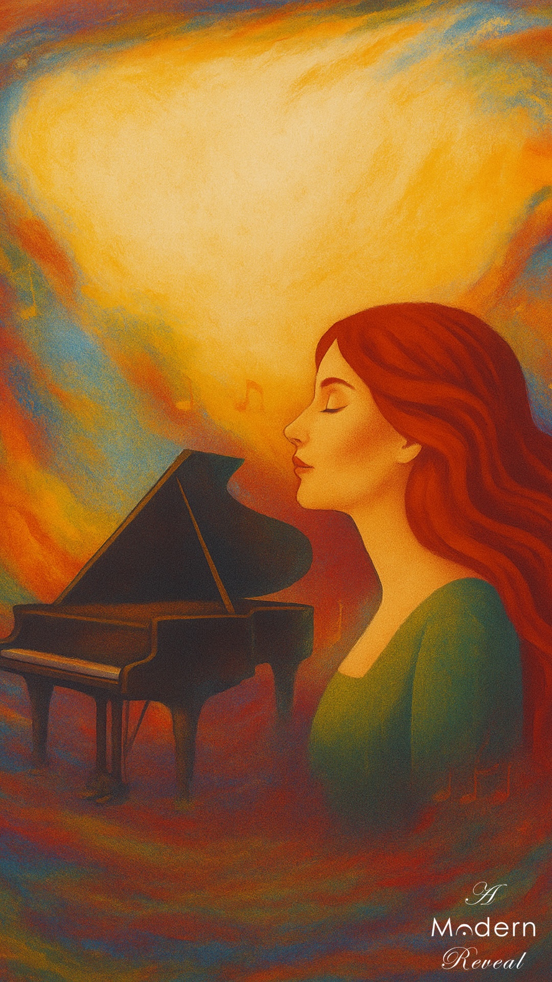 impressionist painting of woman with piano