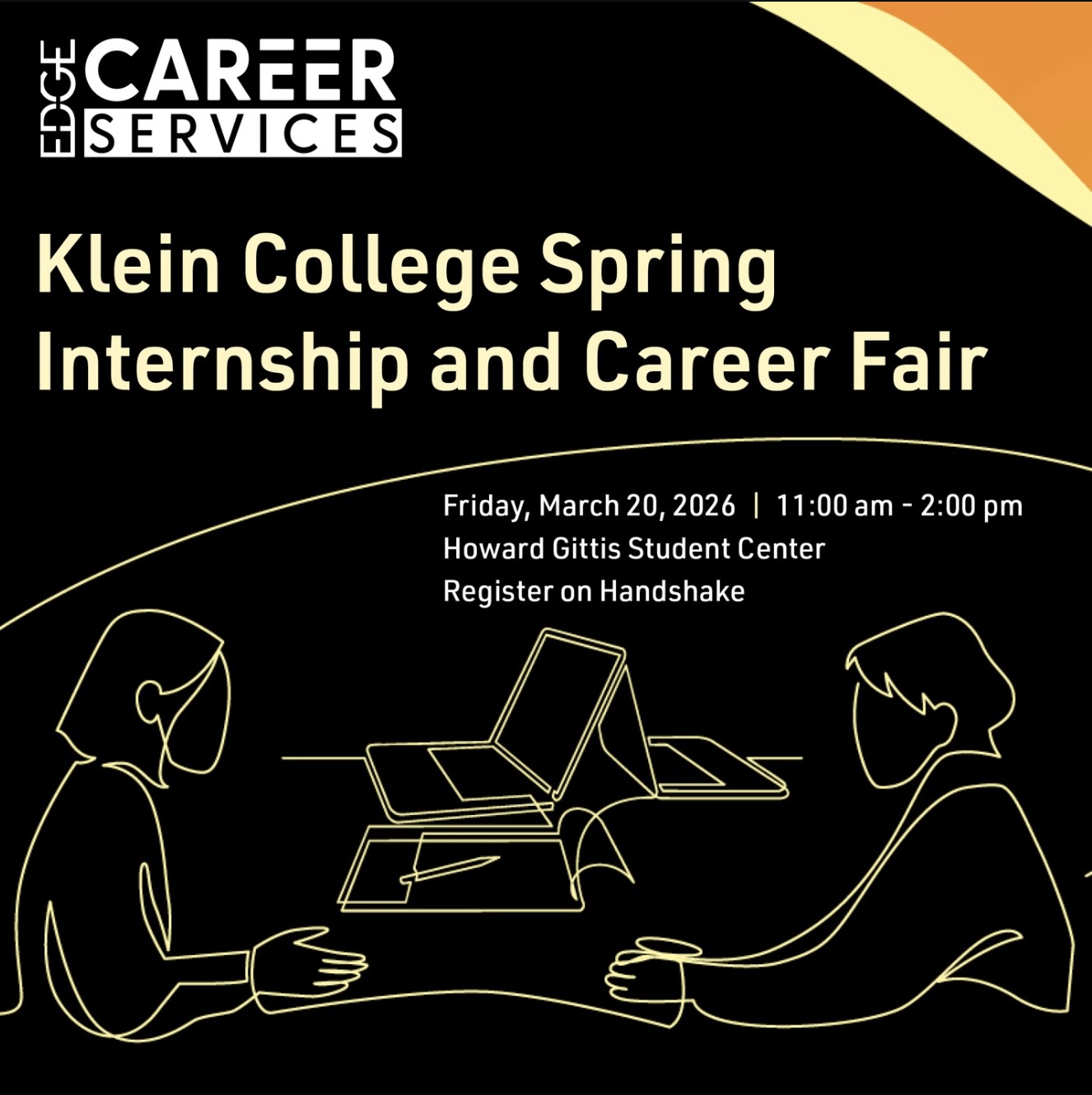 Career Fair graphic of people sitting at a table