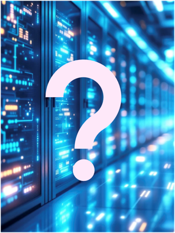 Question mark in front of data center servers