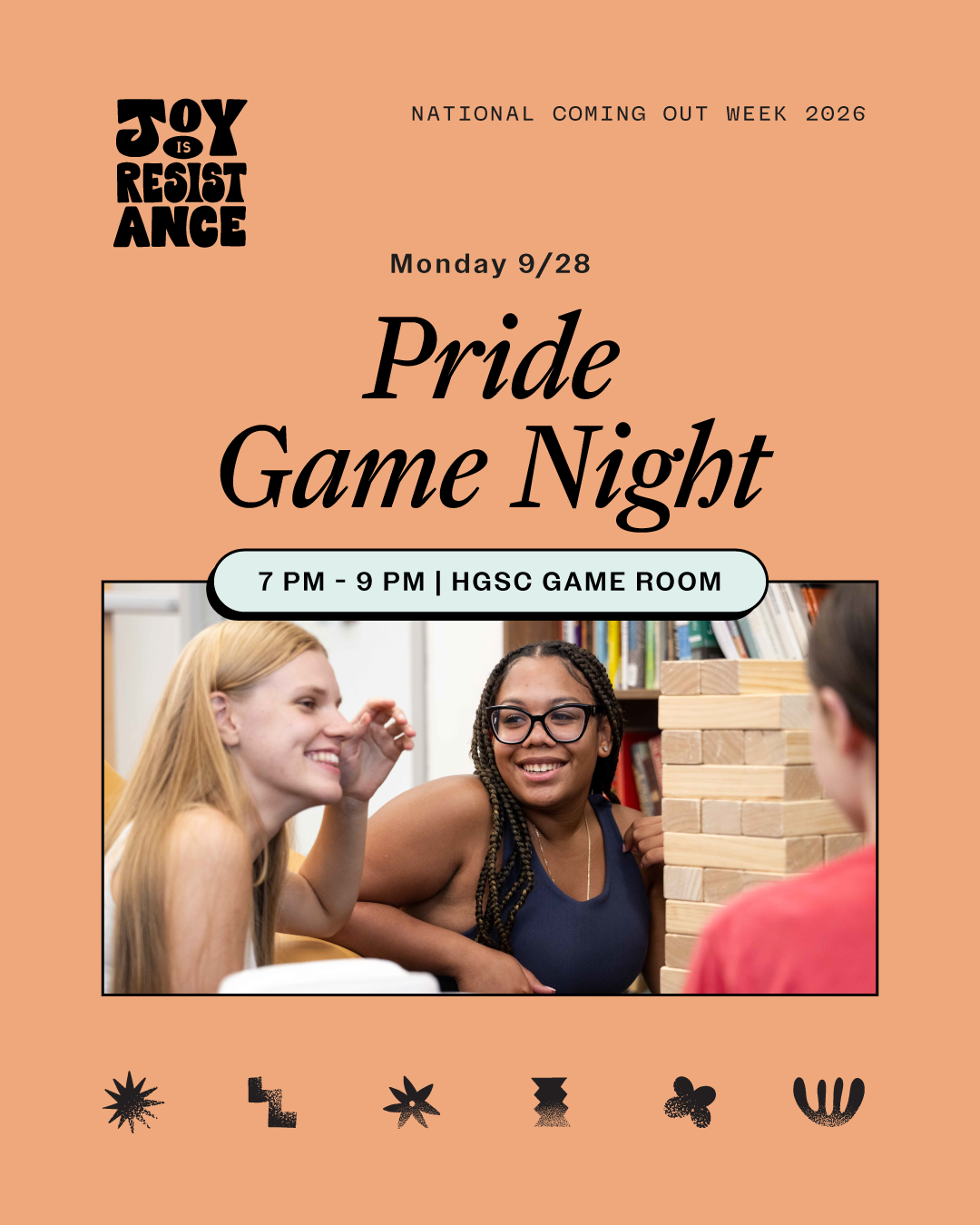 NCOW Pride Game Night, 7-9 PM, HGSC Game Room