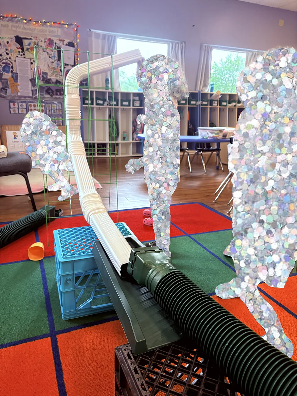 gutters and other materials arranged for a marble