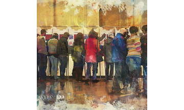 Painting of voters at the polls