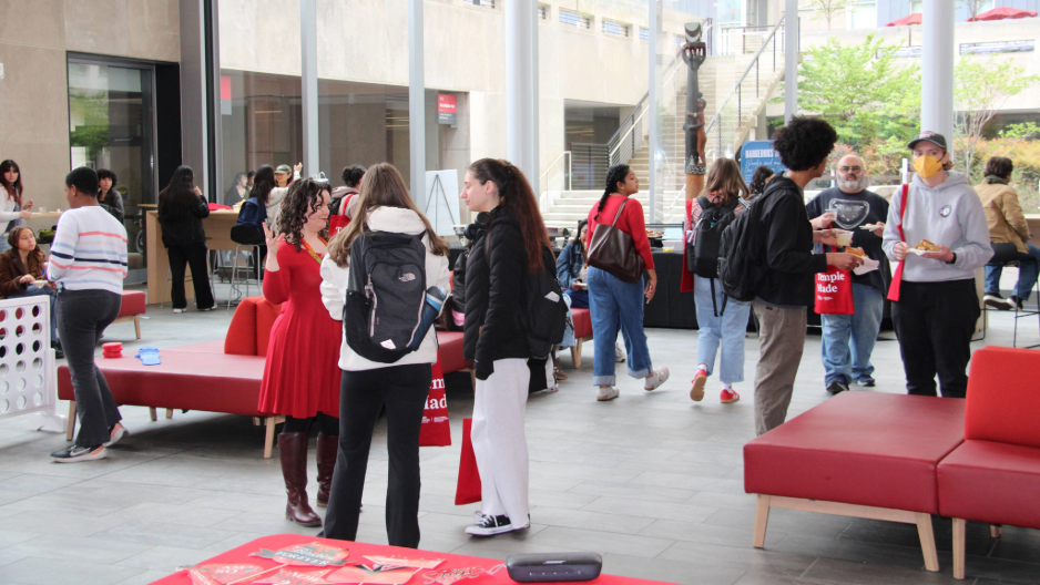 Students congregate in Mazur Hall lobby for Senior Send-Off event