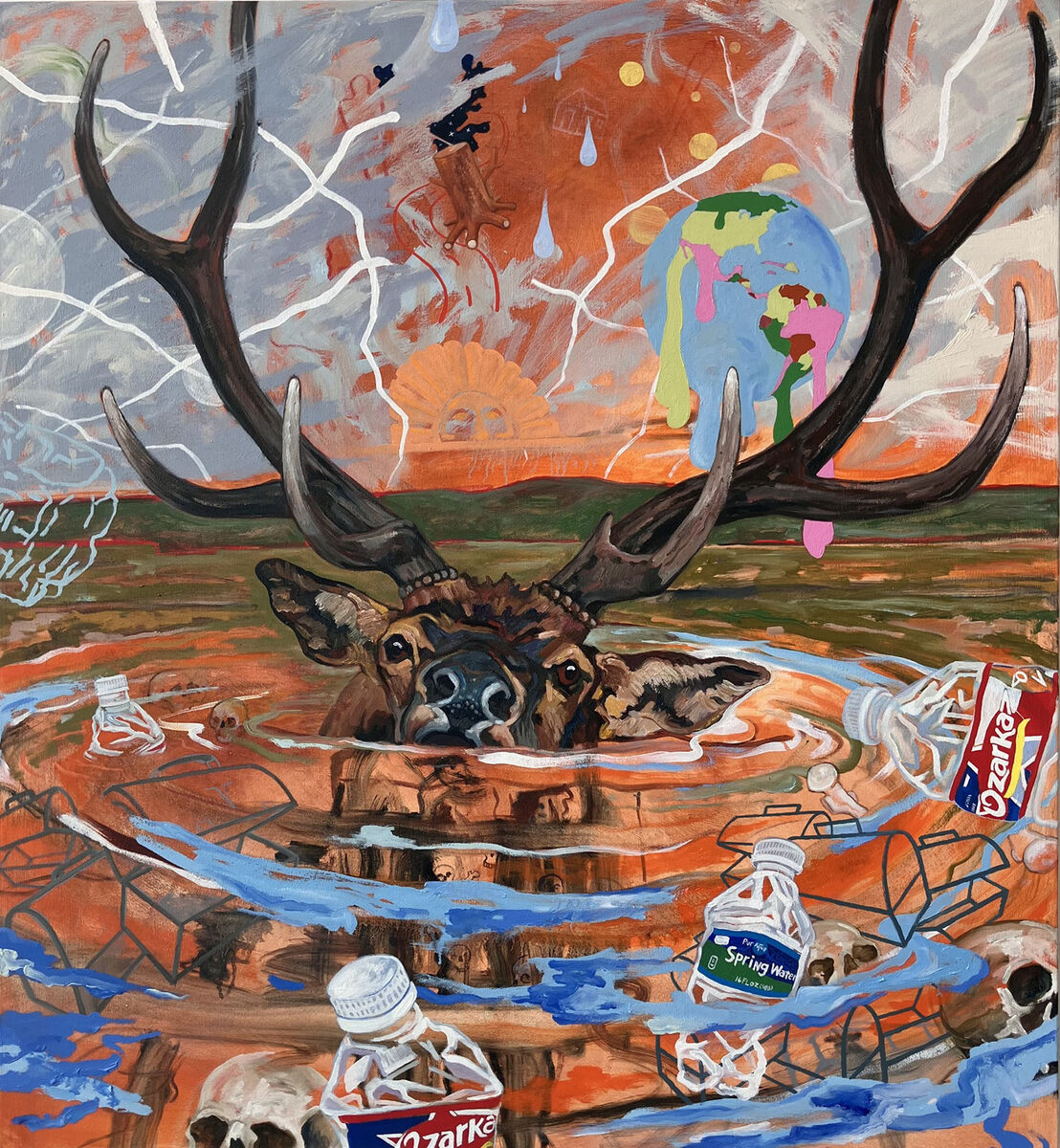 Norman Akers, Staying Afloat, 2025, oil on canvas, 50 x 46 inches, courtesy of Norman Akers.