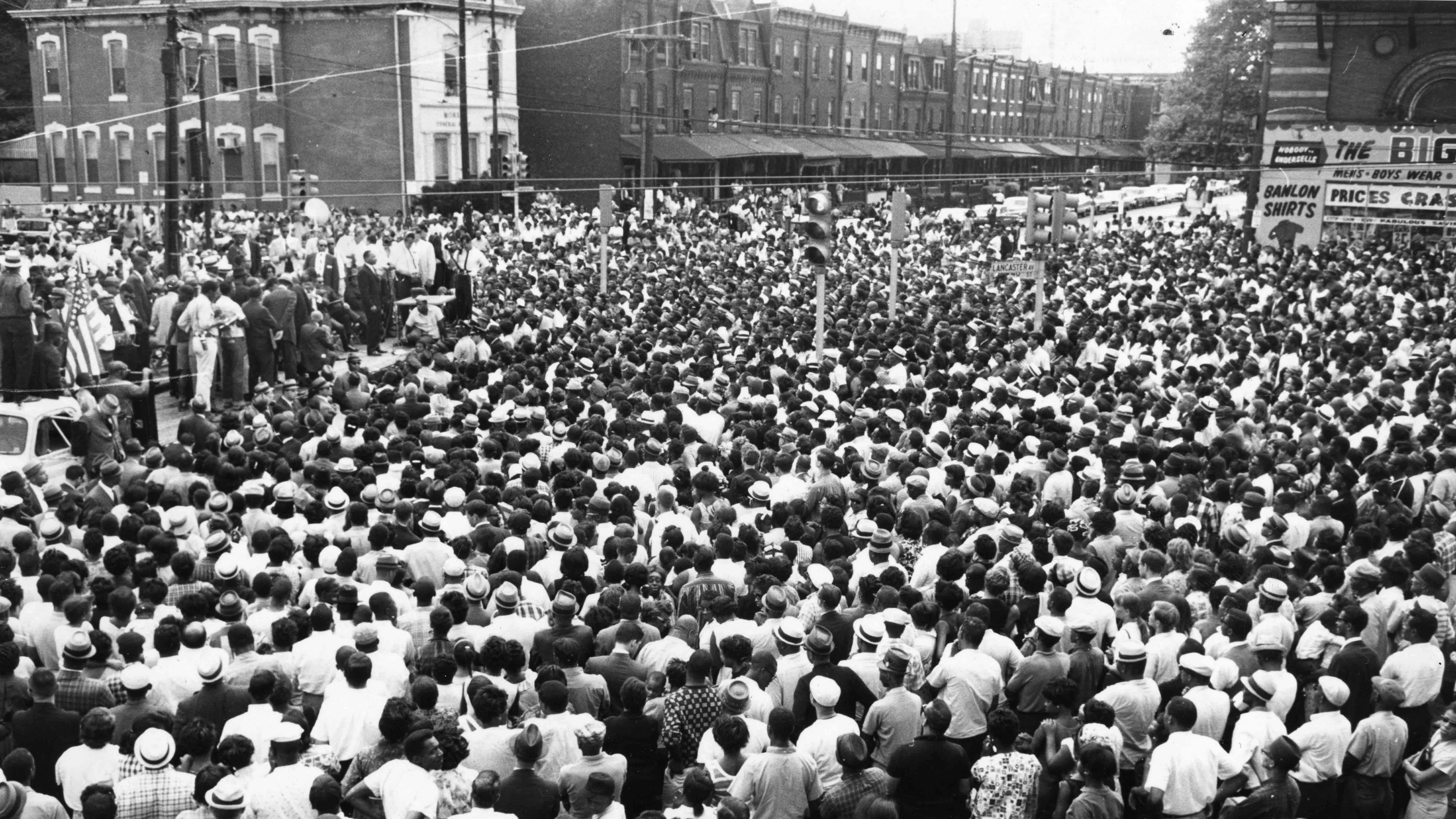 Martin Luther King at 40th and Lancaster streets in 1965.