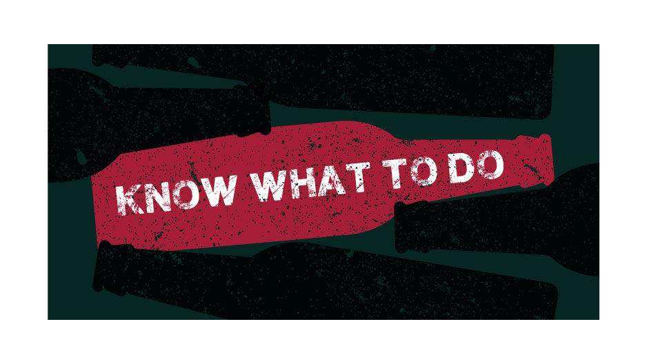 An illustration of beer bottles and one is red with words across it reading know what to do .