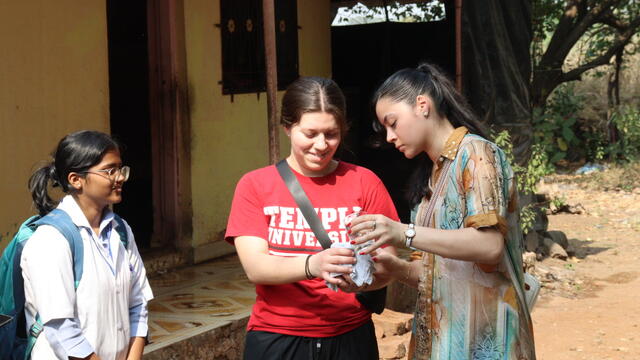 Temple and MGM students conducting a water treatment activity