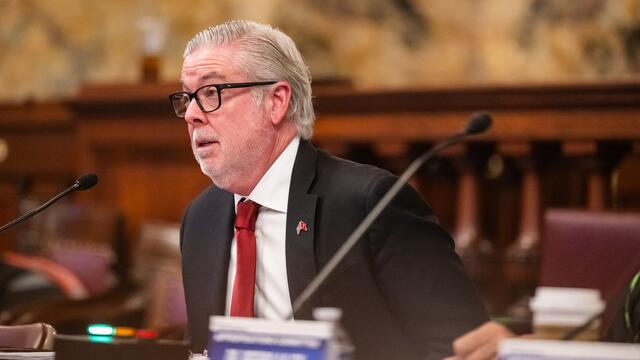 President Fry testifying during State Appropriations hearing.