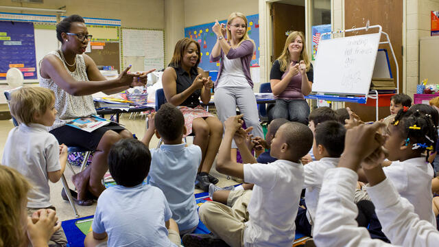 preschool students during a classroom lesson.