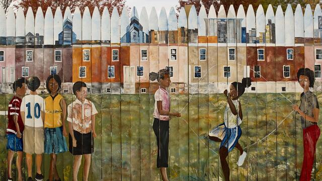 A mural of young people.